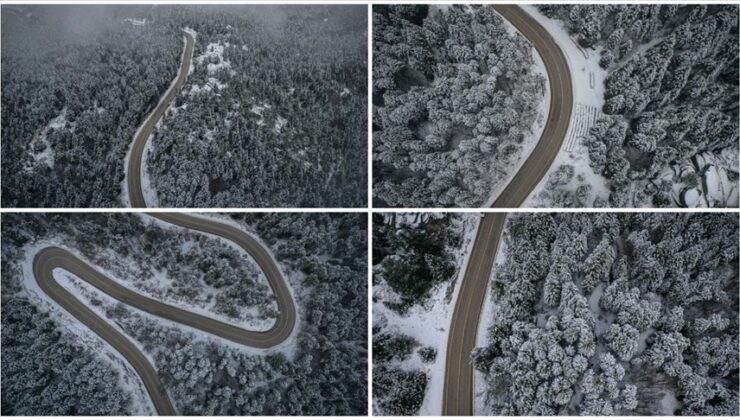 Uludağ’ın beyaz örtüsü havadan görüntülendi