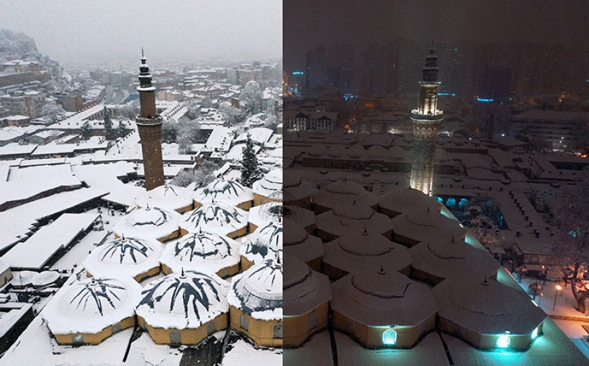 ‘Osmanlı payitahtı’ndaki tarihi mekanlar gece ve gündüz karla ayrı güzel