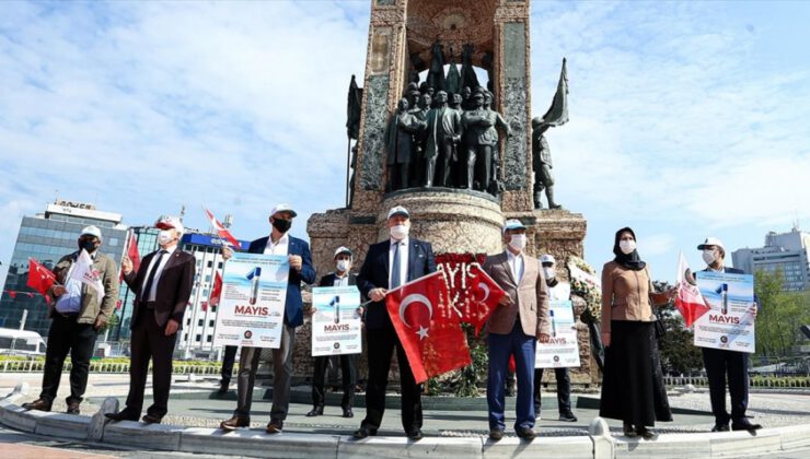 Sendikalar Taksim’e çelenk bıraktı